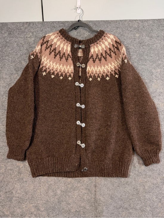 Sweaters - Vintage Icelandic Wool Cardigan Brown Nordic Fair Isle Metal Clasp Sweater Chic